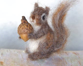 Felted Tiny Squirrel, Poseable, Grey Squirrel Miniature Needle felt