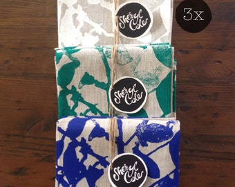 3x Linen Tea Towels Screen Printed Linen Tea Towel Screenprinted Linen TeaTowel Hand Printed