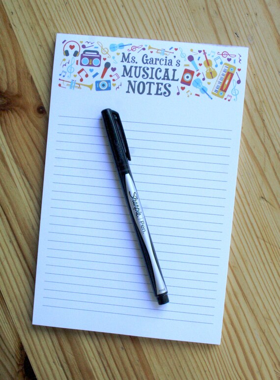 Items similar to Personalized Musical Notes Notepad Music Teacher Gift