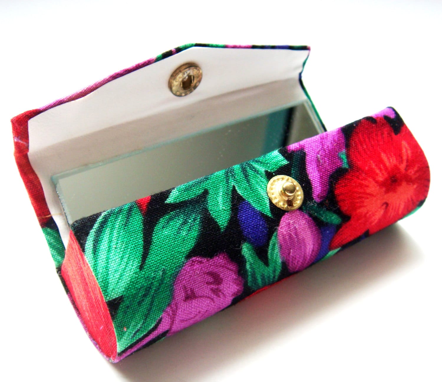 Floral Lipstick Case with Mirror Vintage 80s Lipstick Holder