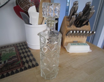 Tall Cut Glass Liquor Decanter w/Cork Stopper