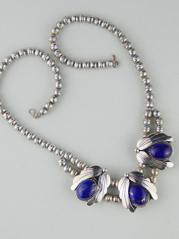 Vintage Lapis Sterling Silver Squash Blossom by cocoandbenny