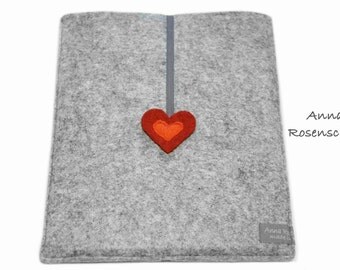 for iPad case kindle paperwhite case felt gray heart rubber band