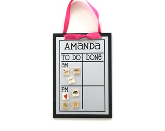 AM/PM Chore Chart + 12 Magnets - 9 x 13 magnetic, personalized chore board