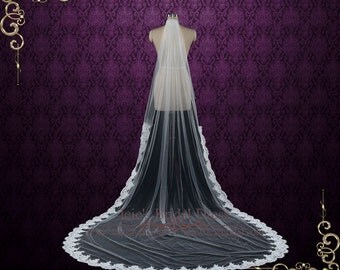 Cathedral Wedding Veil with Lace from Midway, Lace Veil, Lace Wedding Veil, Long Lace Veil, Single Tier Veil | VG1012