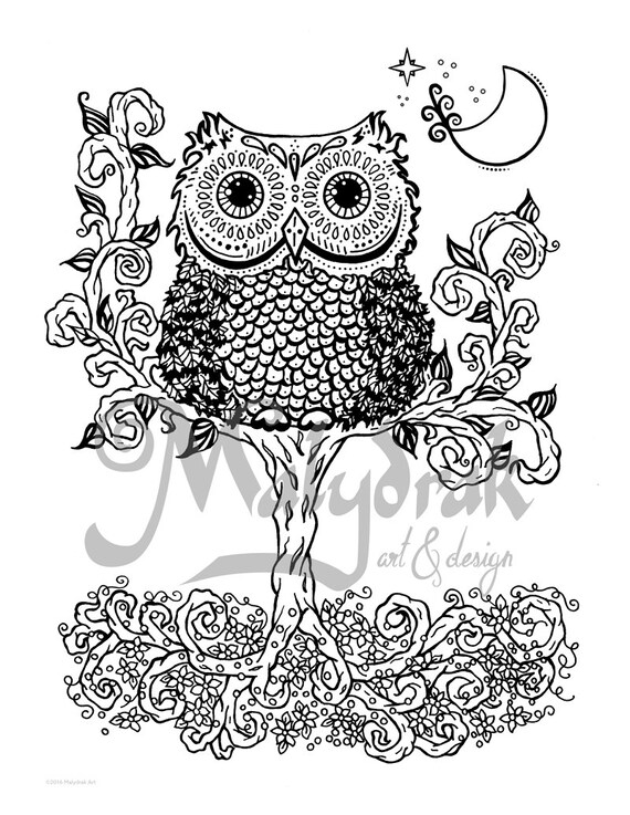 Owl in a Tree Printable Coloring Page