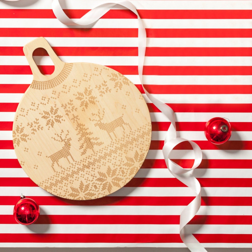 Holiday Sweater Wood Cutting Board Maple Round 11 x by AHeirloom