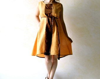 Linen dress, tunic dress, linen tunic, yellow dress, ethnic dress, summer dress, sleeveless dress, hippie dress, women dress, women clothing