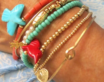 Amulet Gold Bracelet - Talisman Charmed Bracelet - Talisman Bracelet - Stacking Beaded Bracelet - Carved Gemstone Charm - Venexia Jewelry