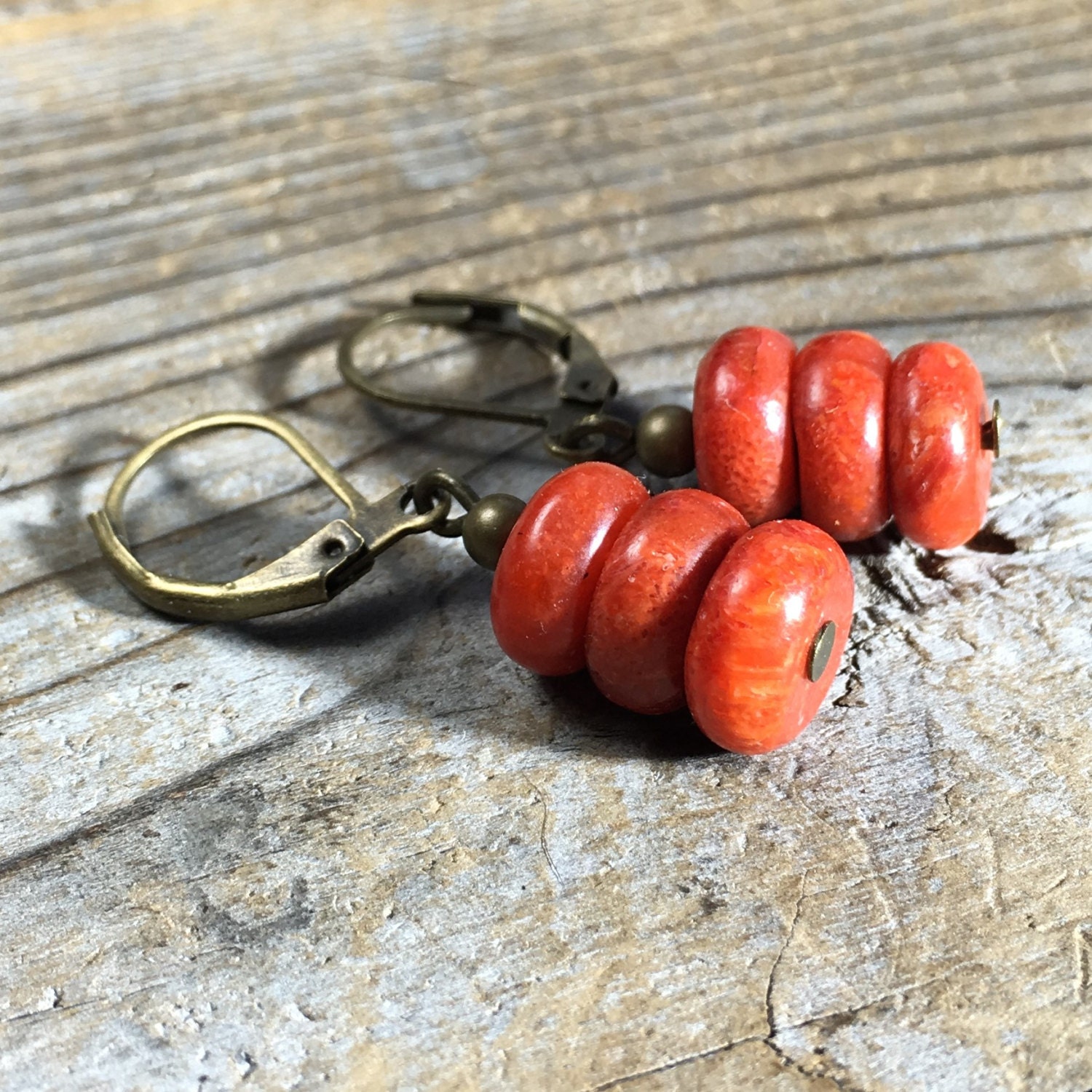 SALE red sponge coral gemstone stone antique brass gold