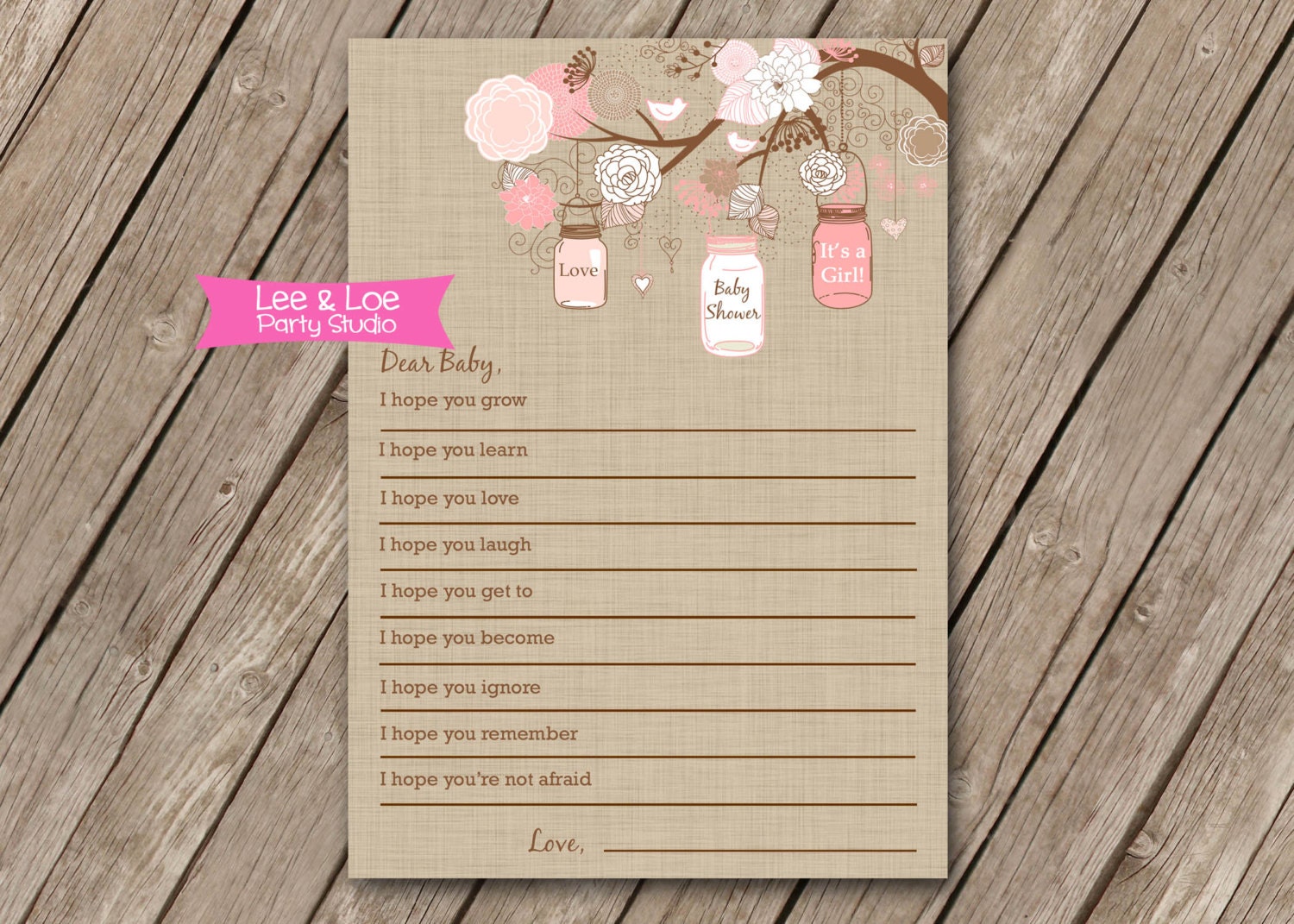 Dear Baby Well Wishes For Baby Girl INSTANT DOWNLOAD Linen