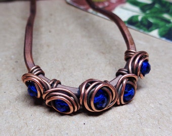 Copper Hair Fork - Metal Hair Pin - Dark Blue Beads - Hair Bun Holder - Hair Comb - Handmade Hair Accessories - Womens Gift - Gift For Her