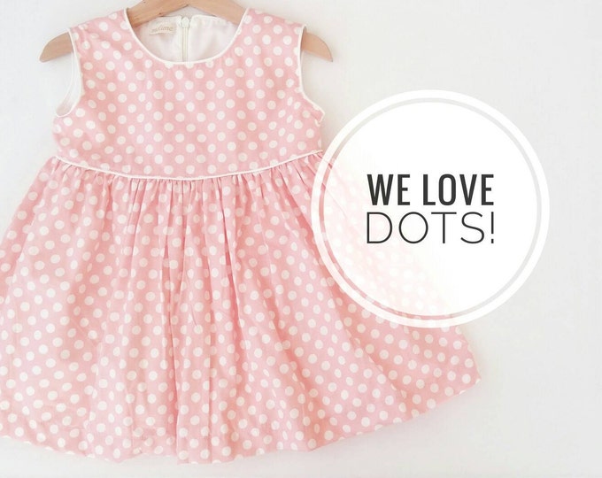 Little Girl Pink Dress, Pink and White Polka dots Baby Dress and ruffles diaper cover, Baby Sleeves Summer Dress