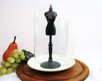 Glass Curio Display Dome on Star Glow Plate Base, 8" Tall Vintage Glass Cloche ... Plant, Terrarium Cover, Figurine Dome, Atomic