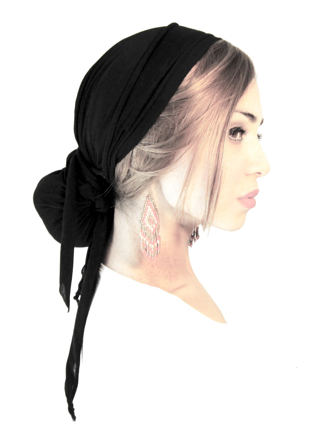 Black Head Scarf Boho Chic Head Wrap Snoods by ShariRoseShop