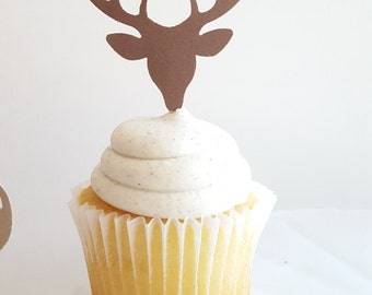 Deer Head Cupcake Toppers {Dozen} Antler Rack, Hunting Party Decoration, Birthday Party Decor, Baby Shower Theme Deer Head 70 COLORS