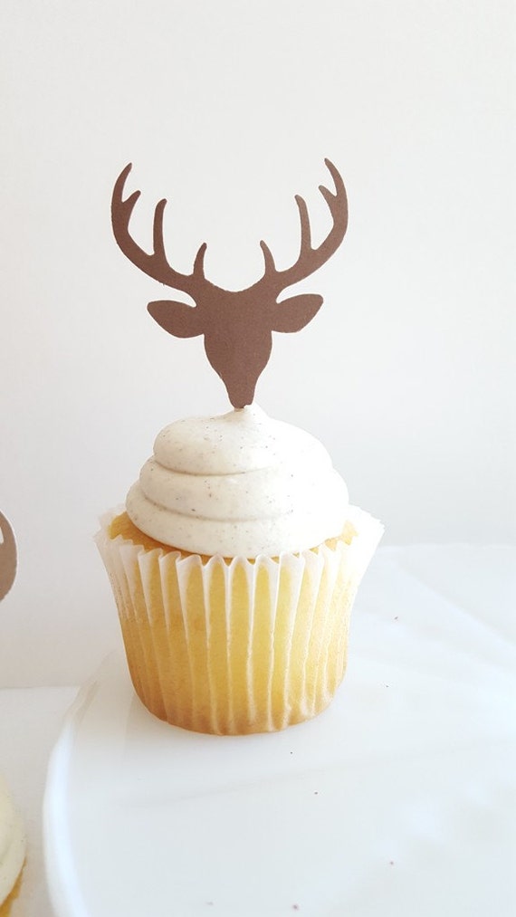 Deer Head Cupcake Toppers Dozen Antler Rack Hunting Party