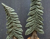 Hand Carved Wind Blown Folk Art Pine Trees ~ Set of 2  ~ Original Design and Handmade by artist Robert Neel ~  Signed and Dated