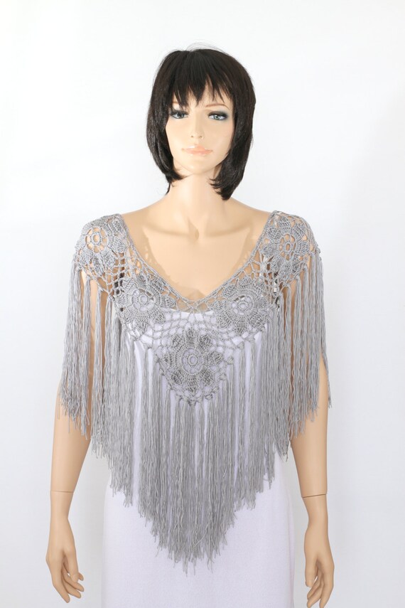 Gray Cape Bridal Shawl Crocheted Shawl Wedding Wrap Bridal Accessories Wedding Shawls Handmade shawl
