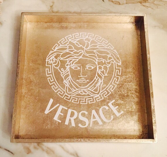 VERSACE TRAY White Gold Leaf Lacquer Serving Tray by jessi4333