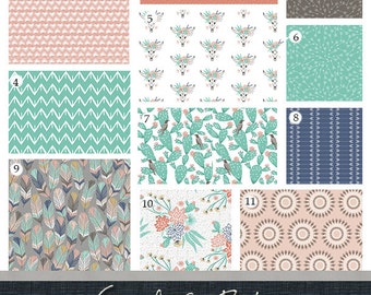 Crib Bedding, Desert Mojave Baby Bedding Crib Set, Shell, Teal and Navy Crib Bedding, Feather Bedding