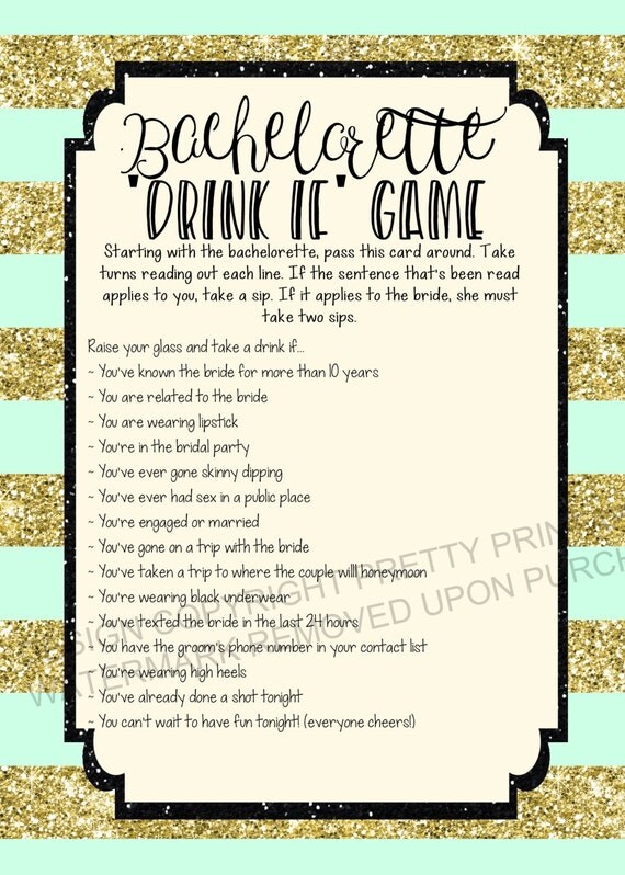 Instant Download Printable Bachelorette Game Bachelorette Drinking Game Bachelorette Party