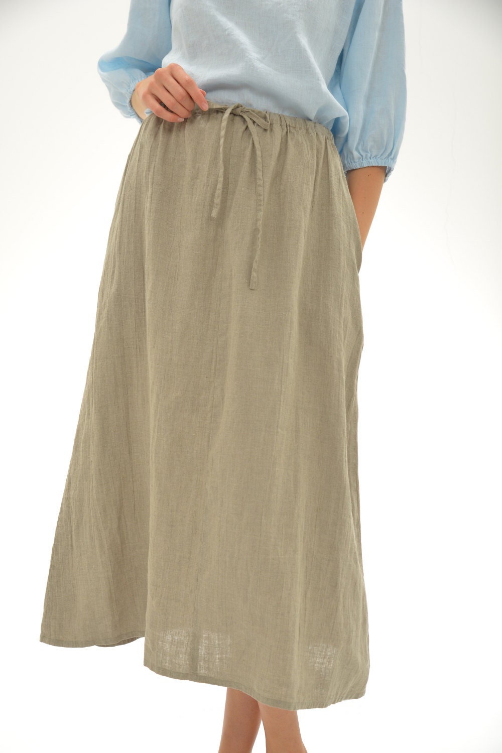 Pure Linen Long Wide Skirt
