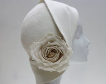 The Anais Hat - Beautiful Cloche Hat w/ Silk Rose - Brides 1920s Hat -Ivory Hat -Felt Hat - Formal Hat -Wedding Hat - Winter Hat - Millinery