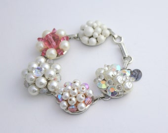 Pearl Bracelet, Recycled Bracelet, Upcycled Recycled Repurposed Jewelry, Vintage Pearl Bracelet, Flower Bracelet, Pink Pearl Jewelry