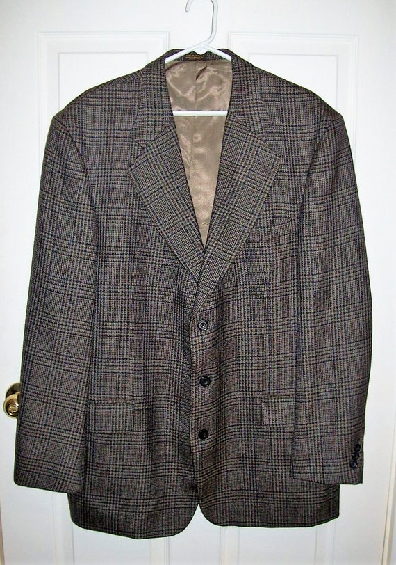 Vintage Men's Brown Wool Plaid Sport Coat Blazer by Oscar