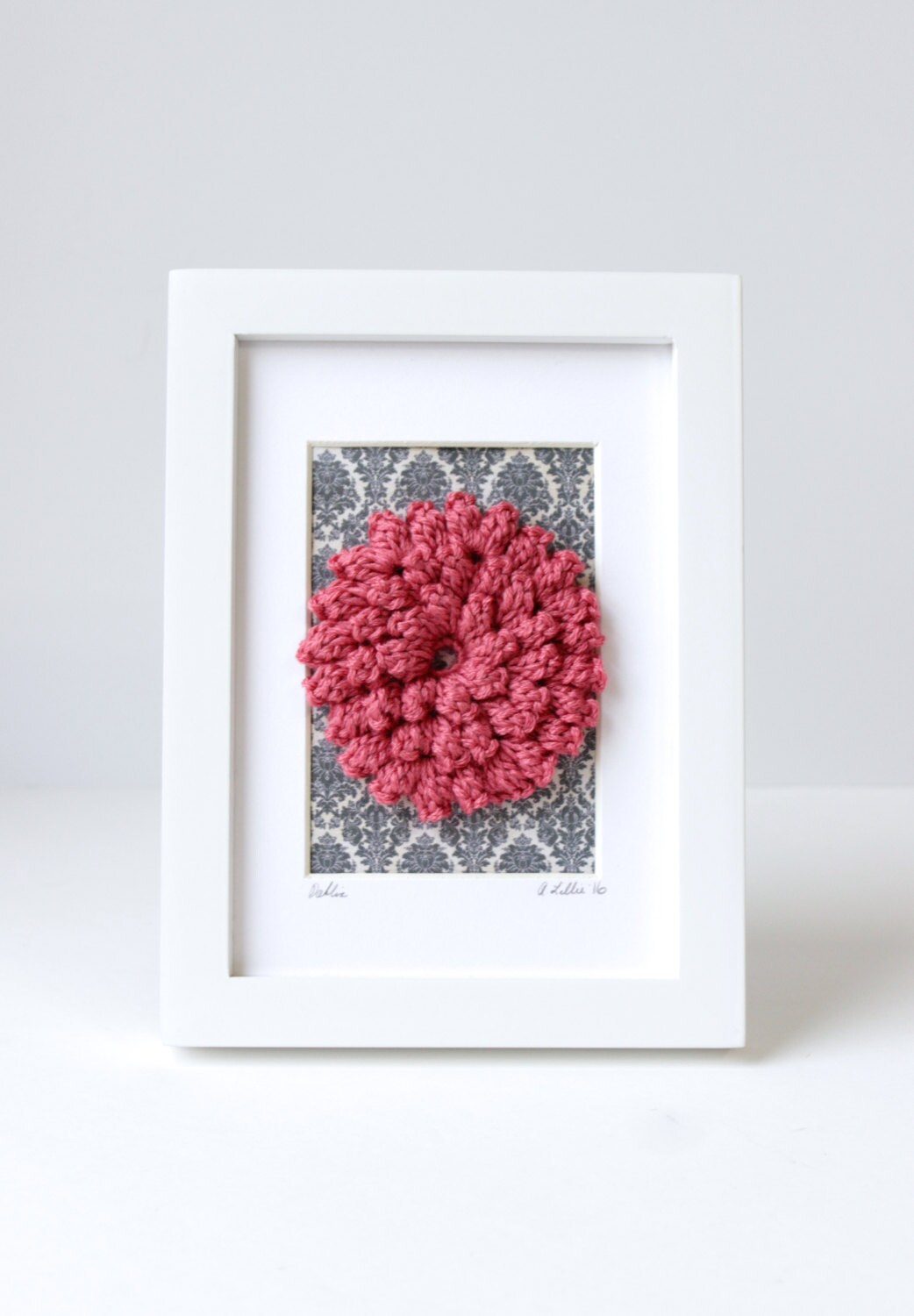 Framed Wall Art Crochet Dahlia Flower Artwork Frame