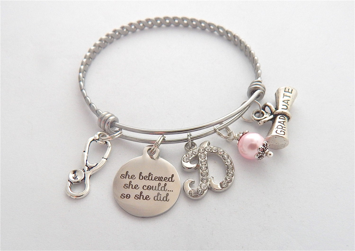She Believed she could so she did Nurse Graduation Gift, Physician Assistant Jewelry, Gifts for Medical Students, Nurse Graduate Bracelet