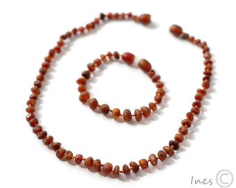 Raw Unpolished Genuine Amber Teething Necklace and Bracelet/Anklet, Baltic Amber Baby Set