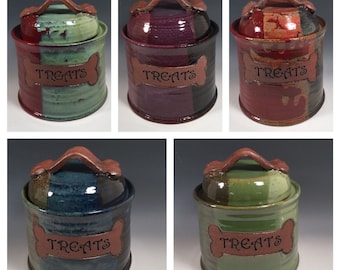 Custom Dog Treat Jar - Cat Treat Jar - Dog Bone Accent - Made to Order - Choose your color - ceramics - pottery - stoneware - pets - feeding