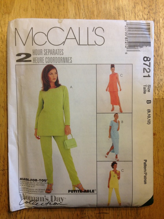 Misses Tunic, Pull On Pants and Skirt McCalls Sewing Pattern 8721 90s Size 8-10-12 Uncut