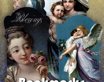 BLESSINGS BOOKMARKS - Digital Collage Sheets Printable Download Ephemera Vintage Paper Craft Images