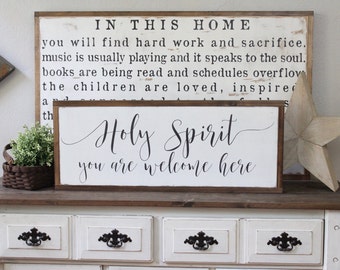 Holy Spirit You Are Welcome Here, Wood Sign, Wood Wall Art, Spiritual Sign, Framed Wall Art, Hand Painted Wood Sign, Rustic Wood Sign