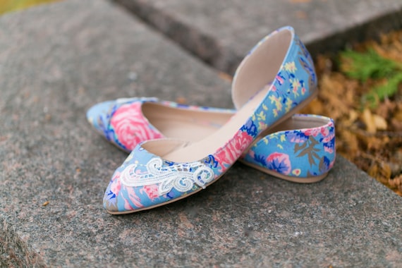 Floral Flats with Ivory Lace