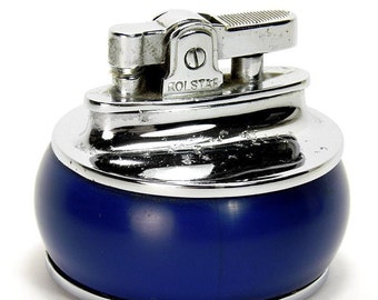 Attractive Vintage Rolstar Blue & Chrome Table Cigarette Lighter