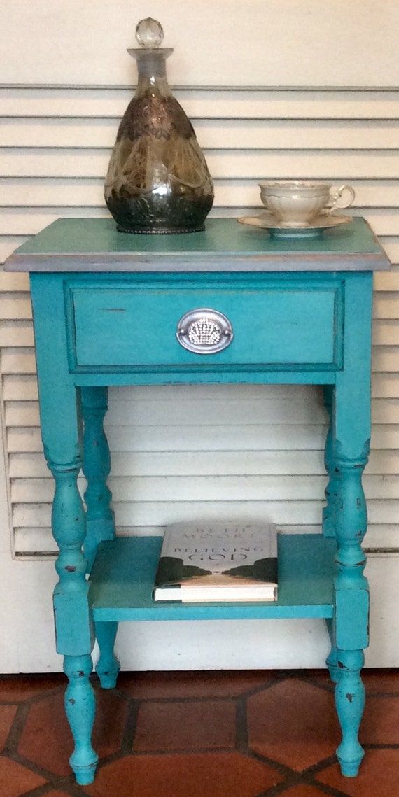 Turquoise Blue Vintage Nightstand 1950s