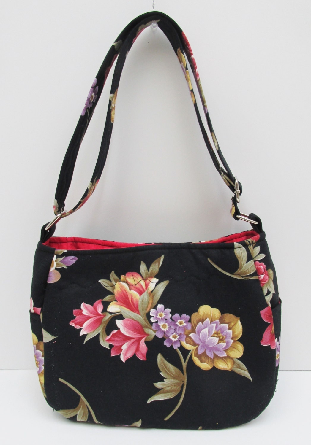 Black Floral Cross Body Bag Adjustable Strap Sling Bag
