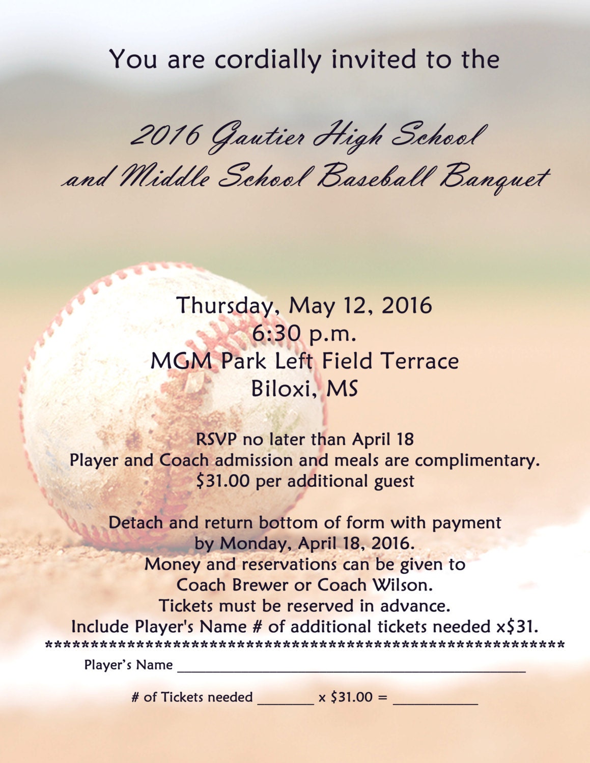 Baseball Banquet Invitations 1