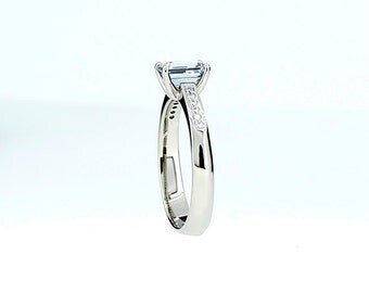 Emerald cut white sapphire engagement ring, diamond ring, white gold, yellow gold, white sapphire solitaire, emerald cut ring, diamond ring