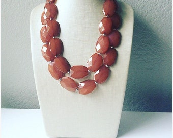 Peach and Coral Chunky Statement Necklace by PolkaDotDrawer