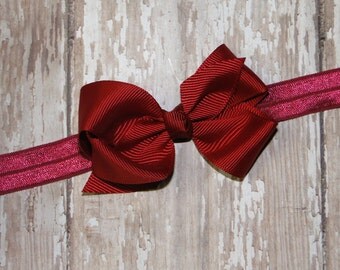 Burgundy Baby Headband, Thanksgiving Headband, Fall Headband, Infant Headband, Maroon Bow Headband, Brown Bow, Brown Bow Headband, Brown Bow