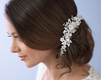 Floral Bridal Comb, Bridal Hair Accessories, Rhinestone Wedding Comb, Floral Hair Accessories, Rhinestone Bridal Comb ~TC-2223