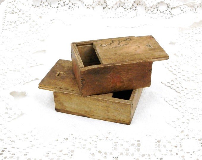 2 Antique French Wooden Boxes with Sliding Lids / French Country Decor / Retro Vintage Home Interior / Trinket, Jewelry Box / Shabby Chateau
