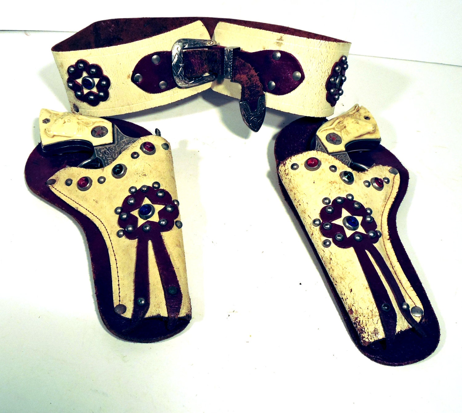 Cap Guns and Holster Vintage Texan Jr. Cowboy Cowgirl