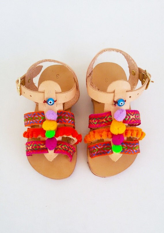 Girls Spartan Sandals Kids Pom Pom Sandals by ElizabethShoes