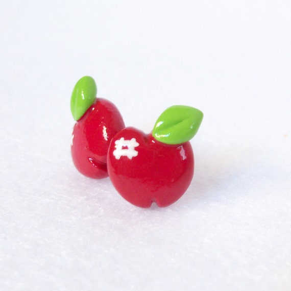 Mini Red Apple Earrings Polymer Clay Post by MariposaMiniatures